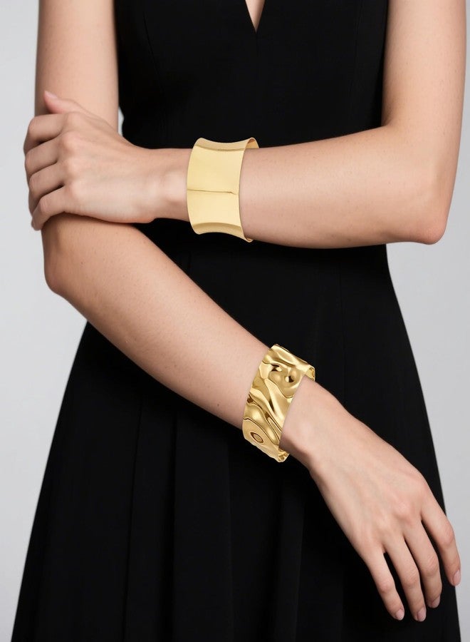 Sdfvsdg 2PCS Gold Chunky Cuff Bracelets for Women Irregular Minimalist Gold Statement Open Wide Bangle Bracelets Set Arm Cuff Upper Arm Punk Jewelry - Image 4